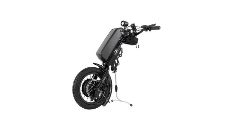 Klaxon Klick Light 12 Accessible black electric bicycle for disabled outdoor activities, thick tyres and headlamp, helps all enjoy cycling and nature.
